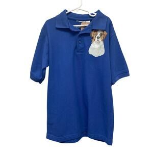Hand Printed Youth Large Upcycled St Bernard Dog Short Sleeve Button Polo Shirt